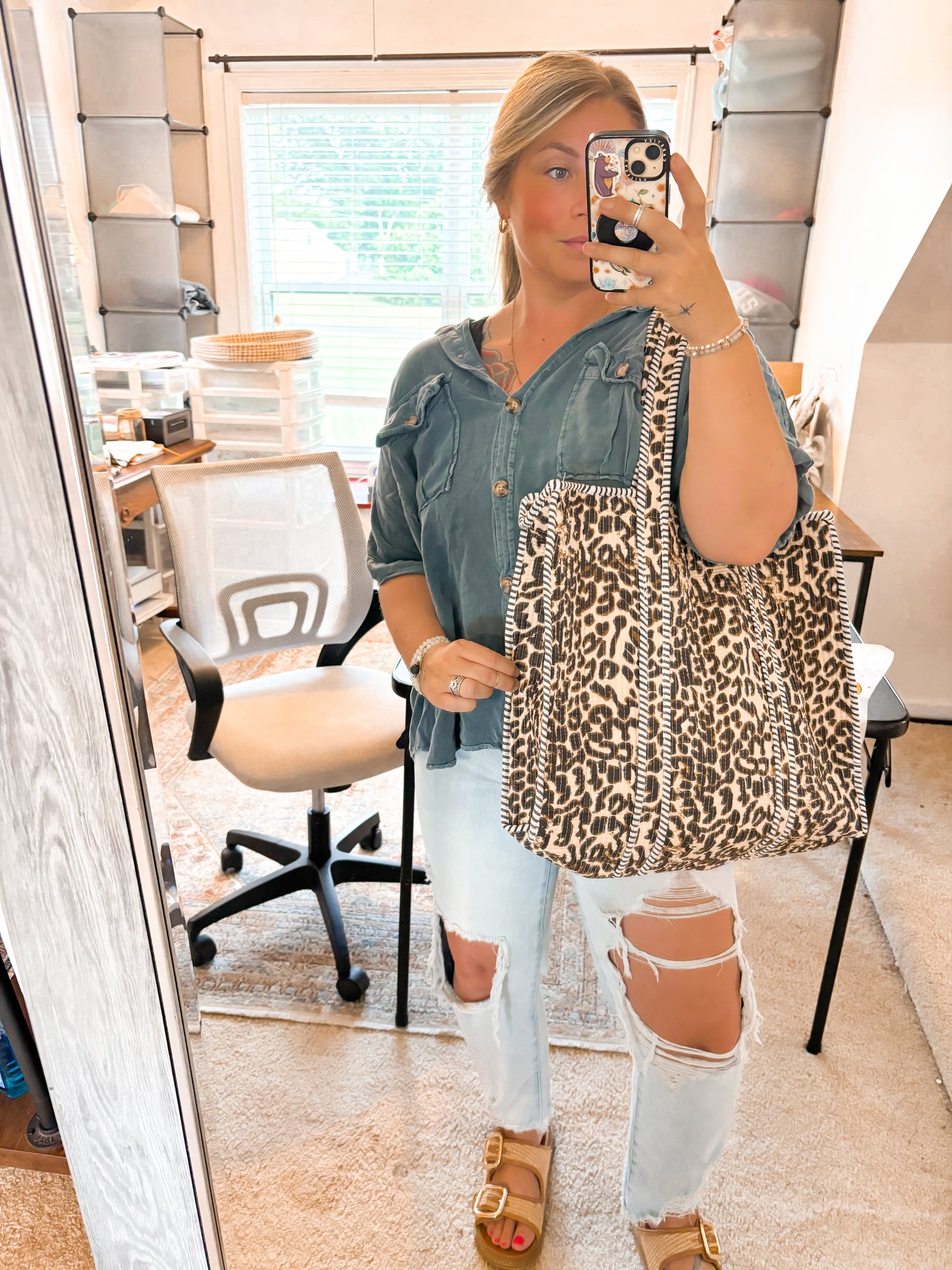 Leopard Print Quilted Tote