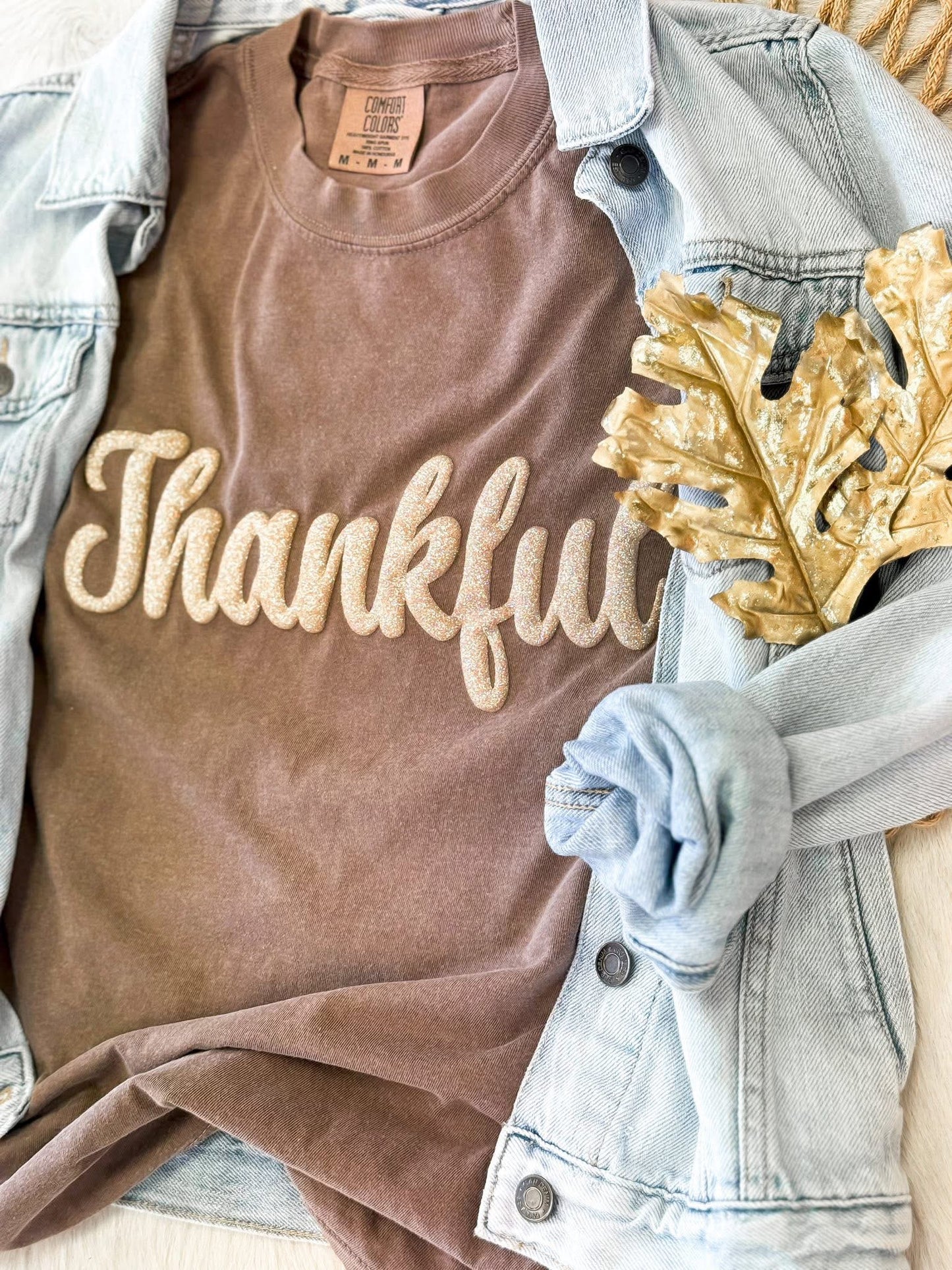 Thankful Glitter Puff Short Sleeve Tee