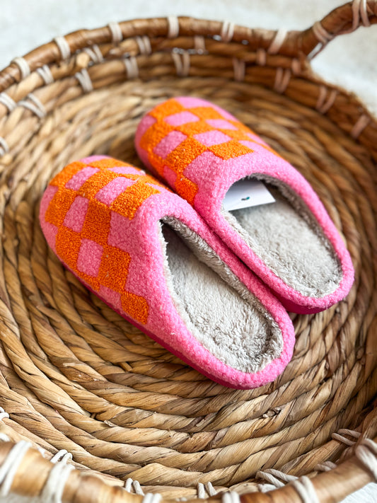 Pink/Orange Plush Slippers