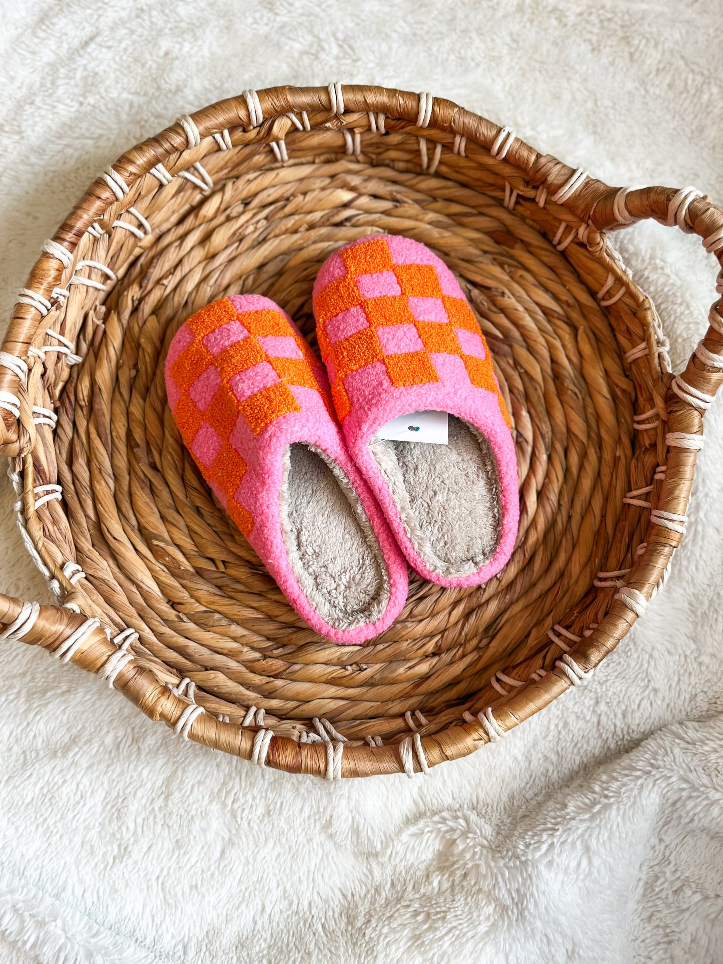 Pink/Orange Plush Slippers