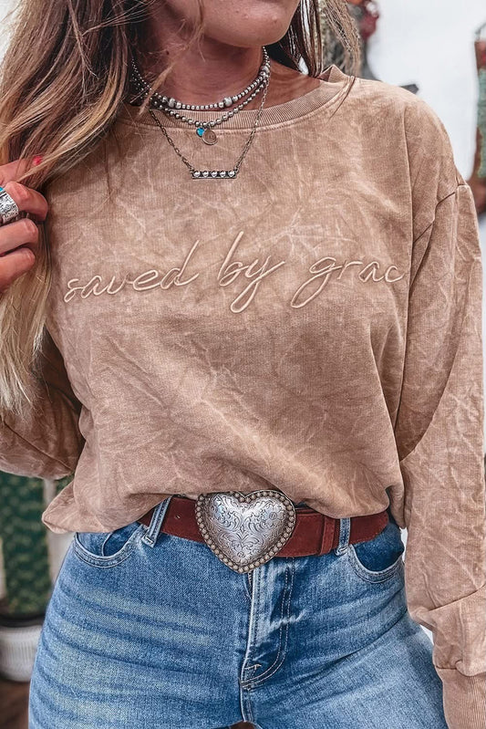 Saved by Grace Corded Embroidered Pullover