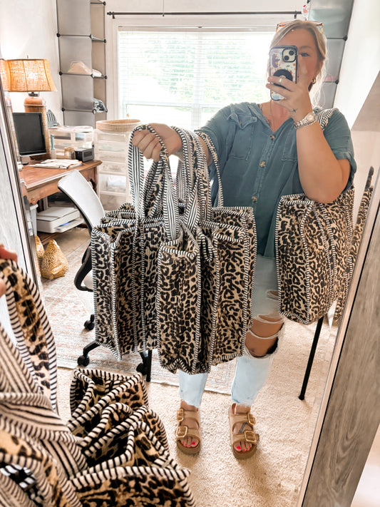 Leopard Print Quilted Tote