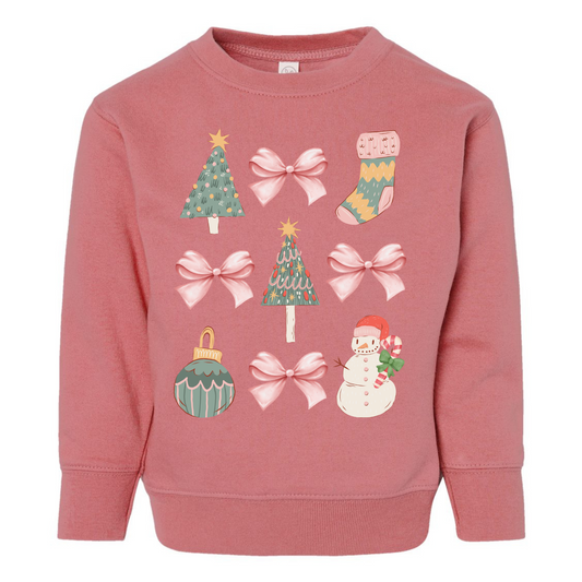 Youth Bow & Stocking Christmas Sweatshirt